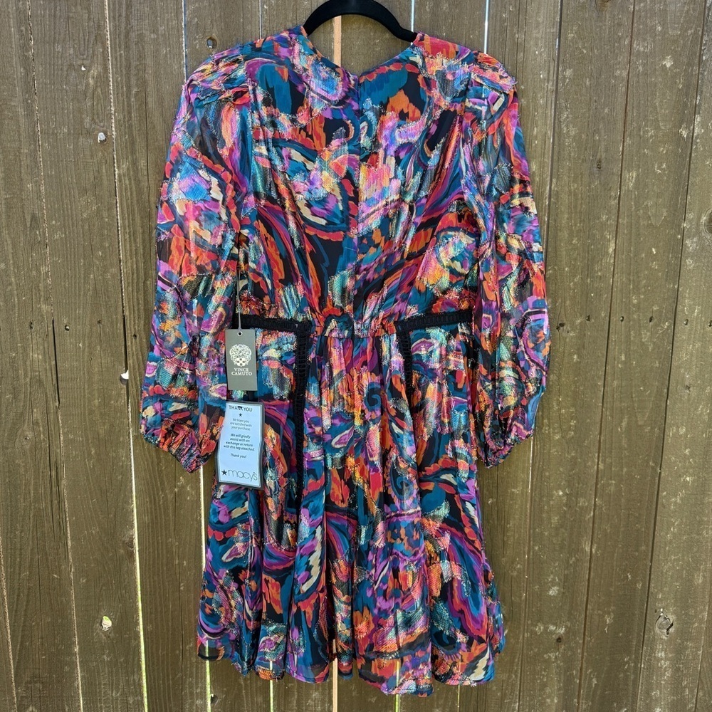 ✨ Vince Camuto Metallic Paisley Puff Sleeve Mini Dress (Size 4) – NWT ✨ - Picture 2 of 6